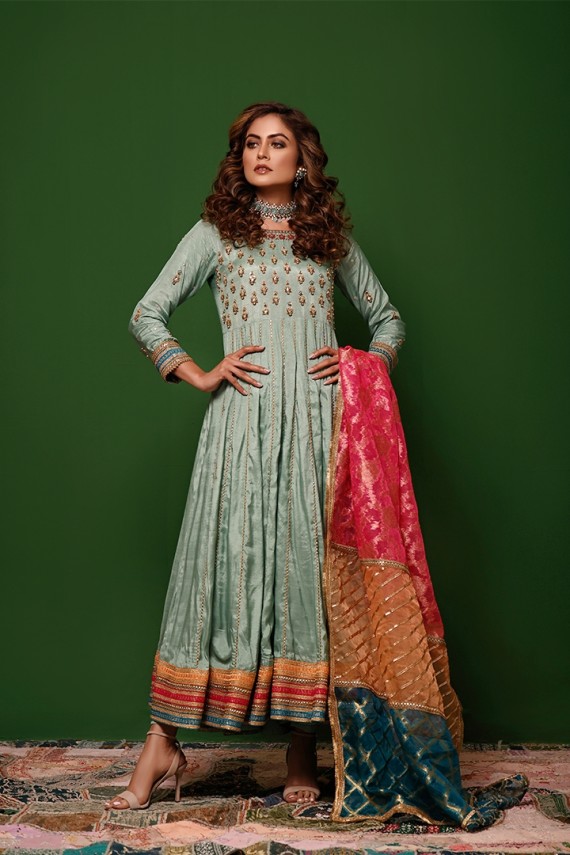 Peshwas paired with multi shaded organza dupatta