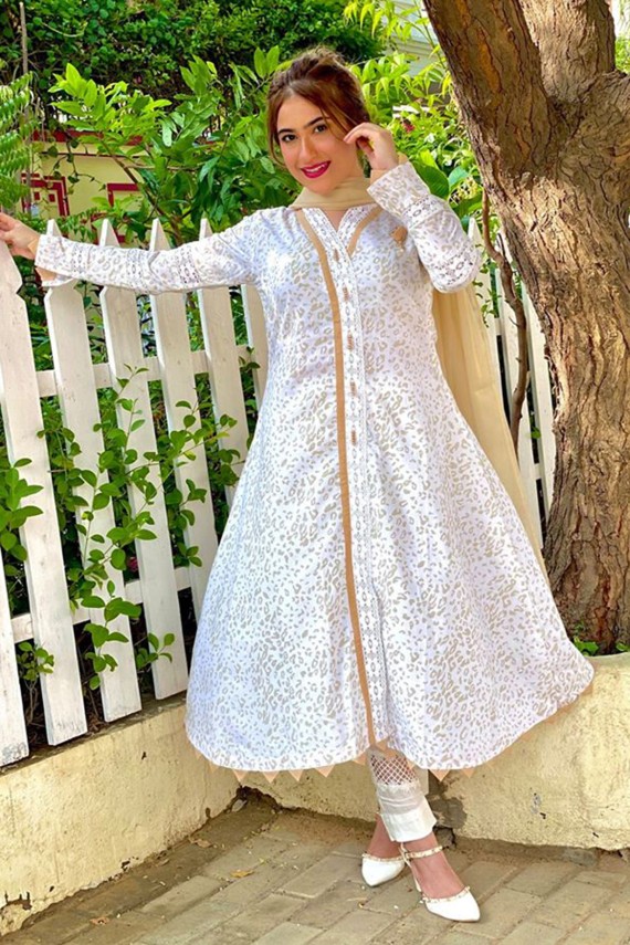 STITCHED- DELICATE COTTON LACED LONG SLIT 3 PCS DRESS C10WC-01