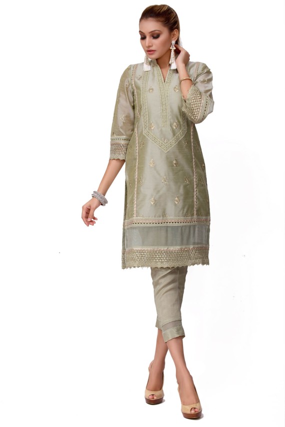 GREEN COTTON SILK 2PC SUIT
