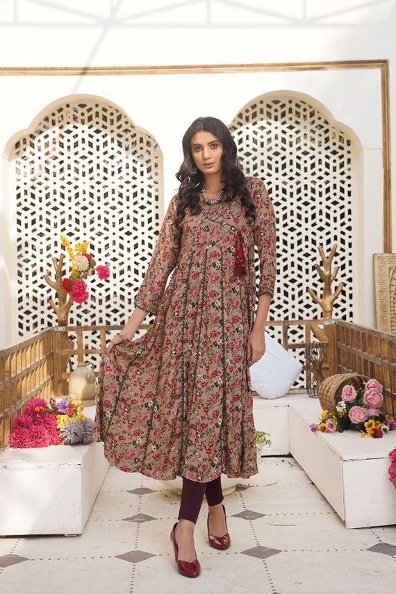 PRINTED MALAI LAWN LONG SHIRT WITH GPO LACE AND STONE WORK