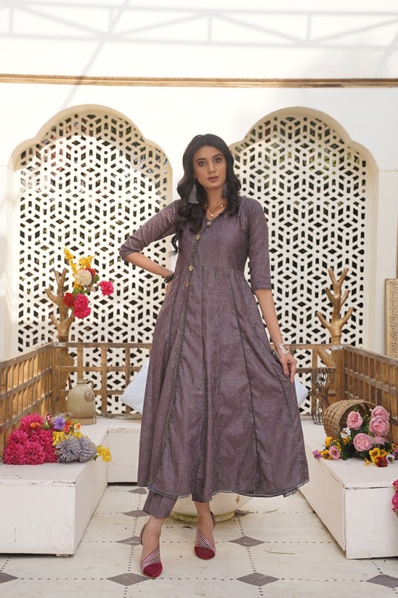 GREY LAWN CHIKANKARI EMBROIDERED FROCK