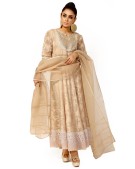 LIGHT BEIGE GOLD ORGANZA JACQUARD 2PC SUIT