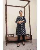 BLACK EMBOSS PRINTED KATAN SILK SHIRT WITH BEADS EMBELLISHMENTS