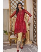 RED EMBROIDERED NET TAIL LONG SHIRT